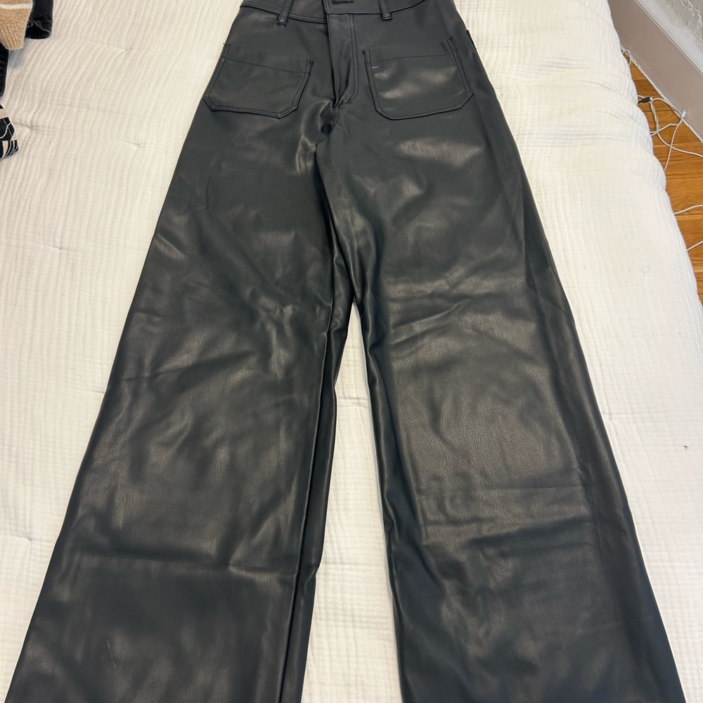 Zara Black Faux Leather Wide Leg Pants